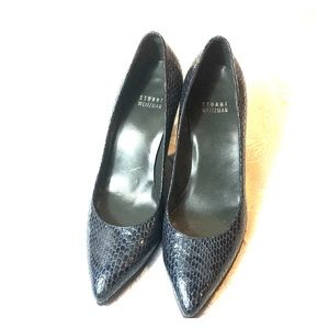 Stuart Weitzman Navy Snakeskin Wedge Heels W 7.5